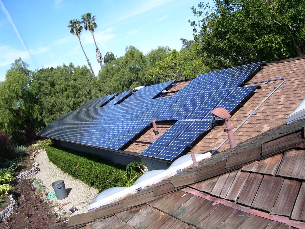 Electric solar panels on house